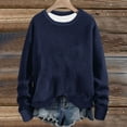 thumbnail image 2 of lcziwo Chandails à Col Rond pour Femmes Automne Hiver 2024 Décontracté Uni à Manches Longues Hauts Chandail Ample Sans Capuche Chandail Haut Bleu Marine,G, 2 of 5