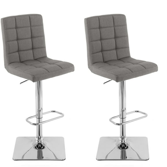 CorLiving Quinn Modern Fabric Upholstered Adjustable Height Barstools Set of 2 - Swivel Bar Stools with Back, Perfect Kitchen Stools for Island, Bar Chairs & Counter Height Stools