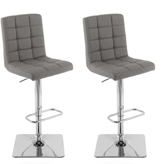 CorLiving Quinn Modern Fabric Upholstered Indoor Adjustable Height Barstools, Medium Grey (Set of 2)