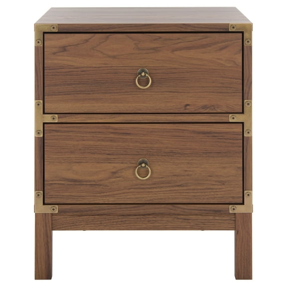 SAFAVIEH Galio Traditional Style 2 Drawer Nightstand, Walnut/Gold (18.5 in. W x 15.4 in. D x 22.2 in. H)