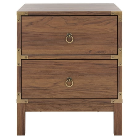 SAFAVIEH Galio Traditional Style 2 Drawer Nightstand Walnut/Gold (18.5 in. W x 15.4 in. D x 22.2 in. H)