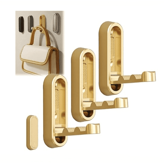3 Pcs Folding Coat Hook, Heavy Duty Wall Hooks Made of Zinc Alloy, Foldable Gold Wall Hooks for Hanging Coats, Scarves, Hats, Bathrobes, Keys, Bags (Gold)