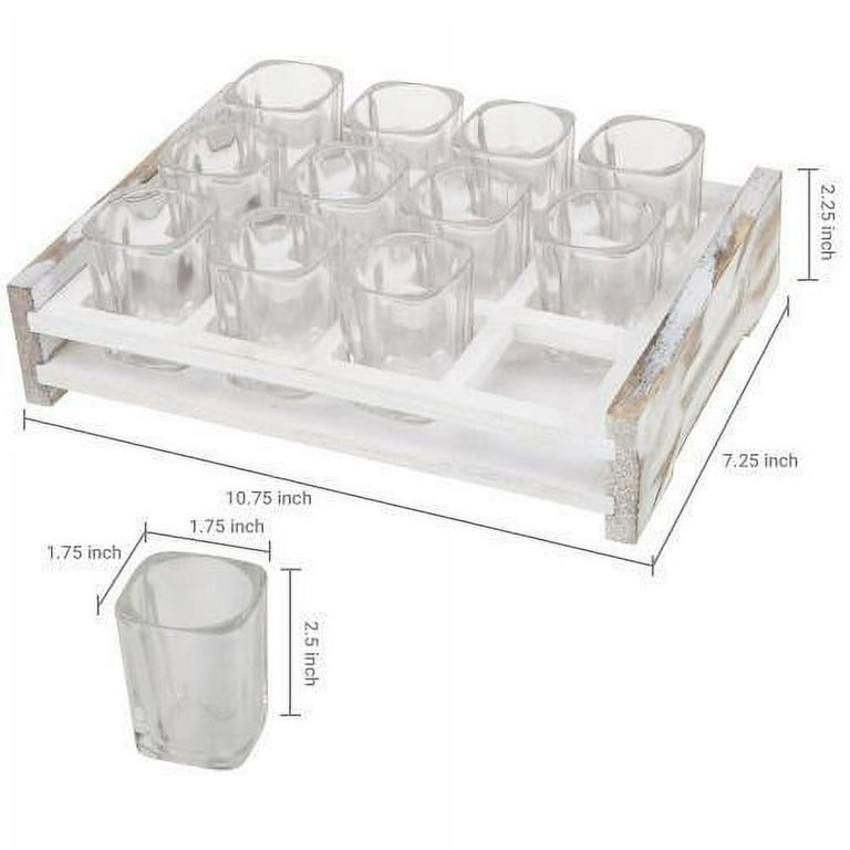 White Decorative Vintage Wood Tray w/ 12 Shot Glass Set, Home Bar or R –  MyGift