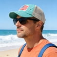 thumbnail image 2 of vigerkar Oversize American Flag Embroidered Washed Trucker Mesh Cap (Sky Blue, One Size）, 2 of 7
