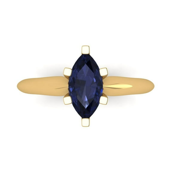 Solitaire Engagement Ring for Women - 1ct Simulated Blue Sapphire in 18K Yellow Gold Promise Ring
