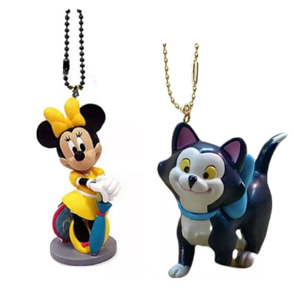 Minnie Railroad Yellow & Figaro Cat Keychain Dangler Charm Pet Helper Ornament