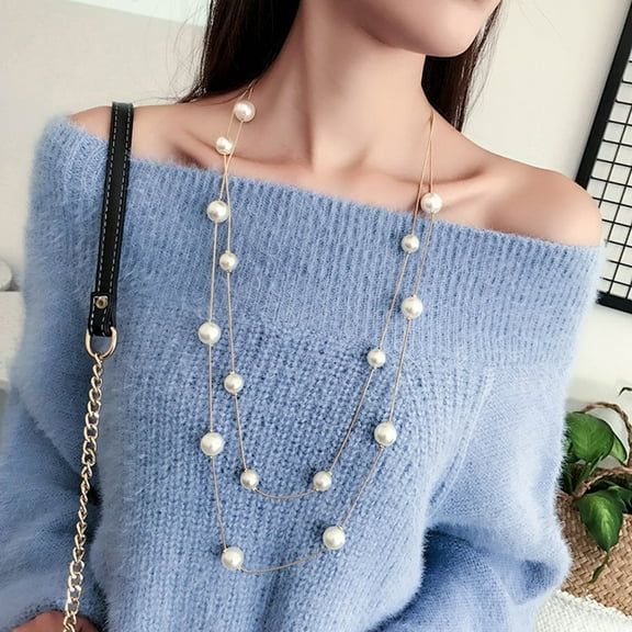 Alloy and Pearl Long Necklace for Women Perfect as a Fashion Statement