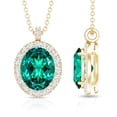 thumbnail image 3 of Rosec Jewels Lab Grown Emerald Pendant Necklace with Diamond Halo for Women - AAAA Grade, 18K Yellow Gold, 3 of 6
