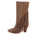 thumbnail image 2 of YDN Women Classic Tassel Fringes Cone High Heel Boots Mid Calf Booties Pointed Closed Toe Side Zipper Casual Shoes Size 10 Brown, 2 of 5