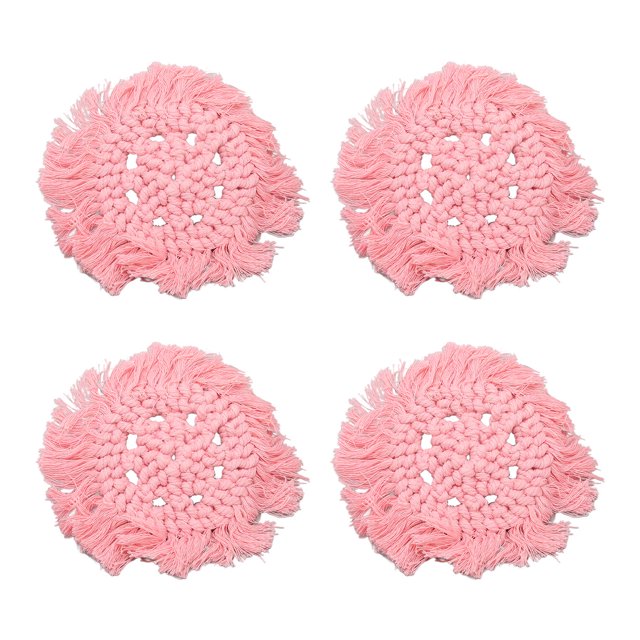 Posavasos tejidos de hilo de algodón con borla, redondos, Color puro, elegantes, DIY, pintalabios, almohadillas para ollas, color rosa, 4 Uds.