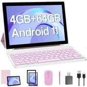 Tablet 10 inch, 2 in 1 Tablet with Keyboard, 4GB+64GB Tablet PC, Quad Core, 1280 * 800 HD Screen, Dual Camera, Wi-Fi, BT Computer Tablets with Case Mouse Stylus, Pink