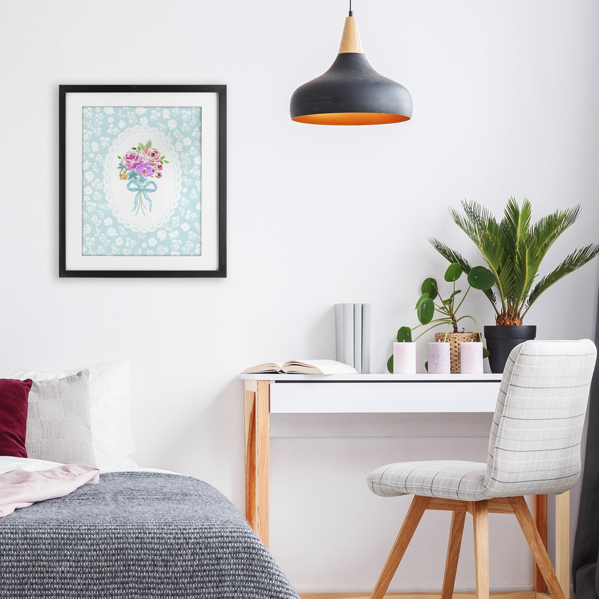 Stupell Industries Aqua Feminine Bouquet Black Framed Print Under Glass, design by Corinne Haig