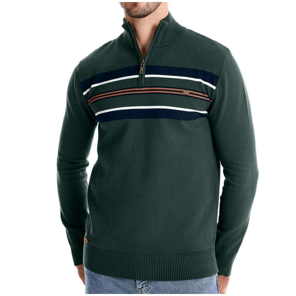 GigrtiJin Men's Quarter Zip Pullover Top Long Sleeved Stand Collar Striped Sweater Fashion Casual Comfy Sweaters