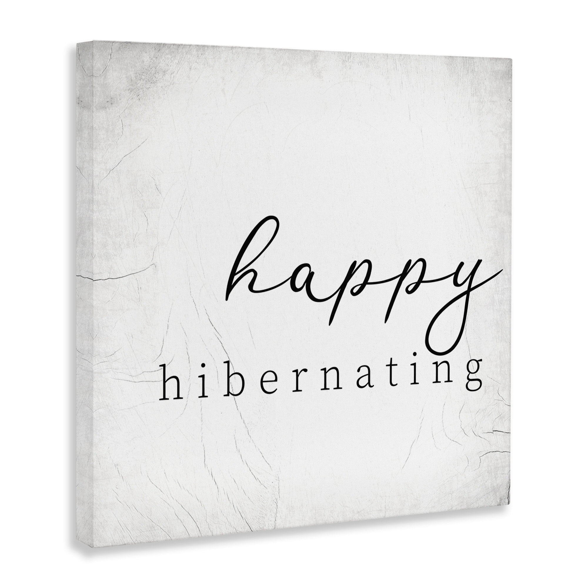 Wintertime Happy Hibernating Rustic Forest Theme Typography Gallery-Wrapped Canvas Print Wall Art, 17x17