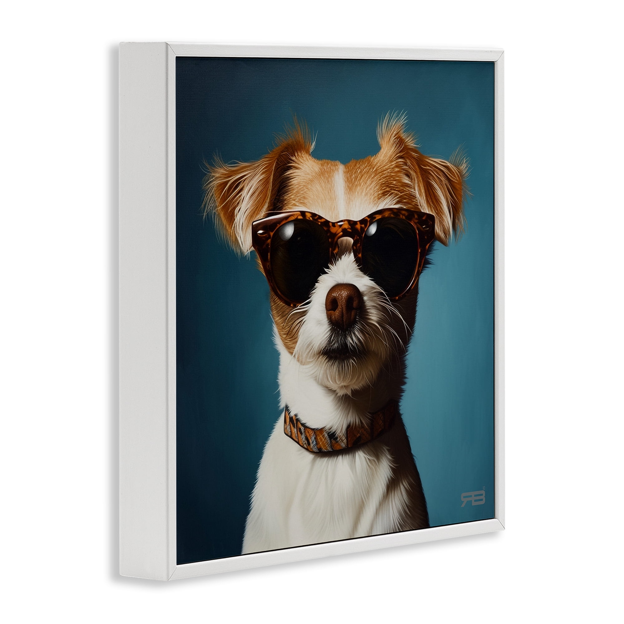 Stupell Industries Cool Dog on Blue Animals & Insects Painting White Framed Art Print Wall Art, 24 x 24