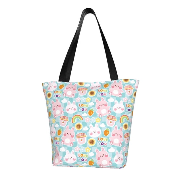 Fotbe Love You Rabbit Bolsa de Playa con Estampado, Bolsa de Hombro, Bolsa de Mano Espaciosa, Bolsa de Viaje Ligera, Bolsa de Compras Versátil