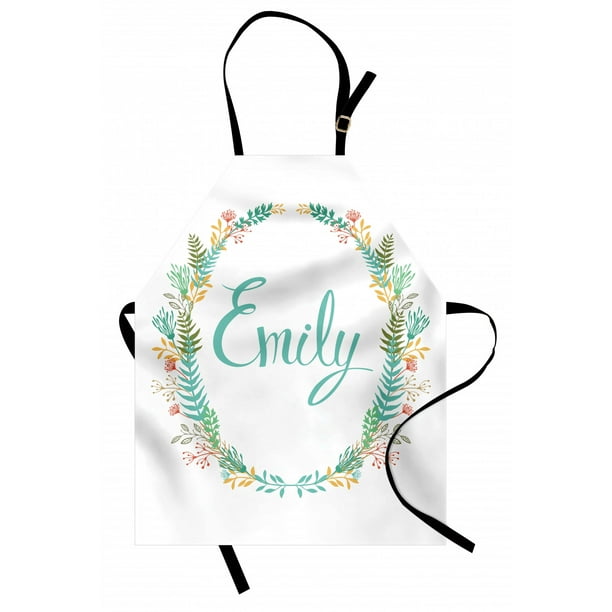 Emily Apron Composition Of Popular English Girl Name With Vintage Design Inspirations Leaves Unisex Kitchen Bib Apron With Adjustable Neck For Cooking Baking Gardening Multicolor By Ambesonne Walmart Com Walmart Com