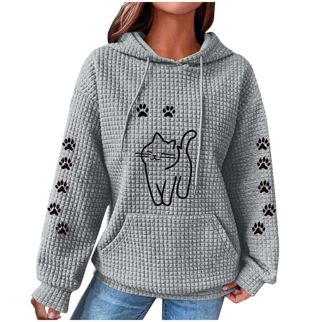 LOVZFMLL Essentials Hoodie Imprimé Graphique avec Poche Manches Longues Automne 2025 Mode pour Femmes Chandail à Capuchon Confortable Mode Urbaine