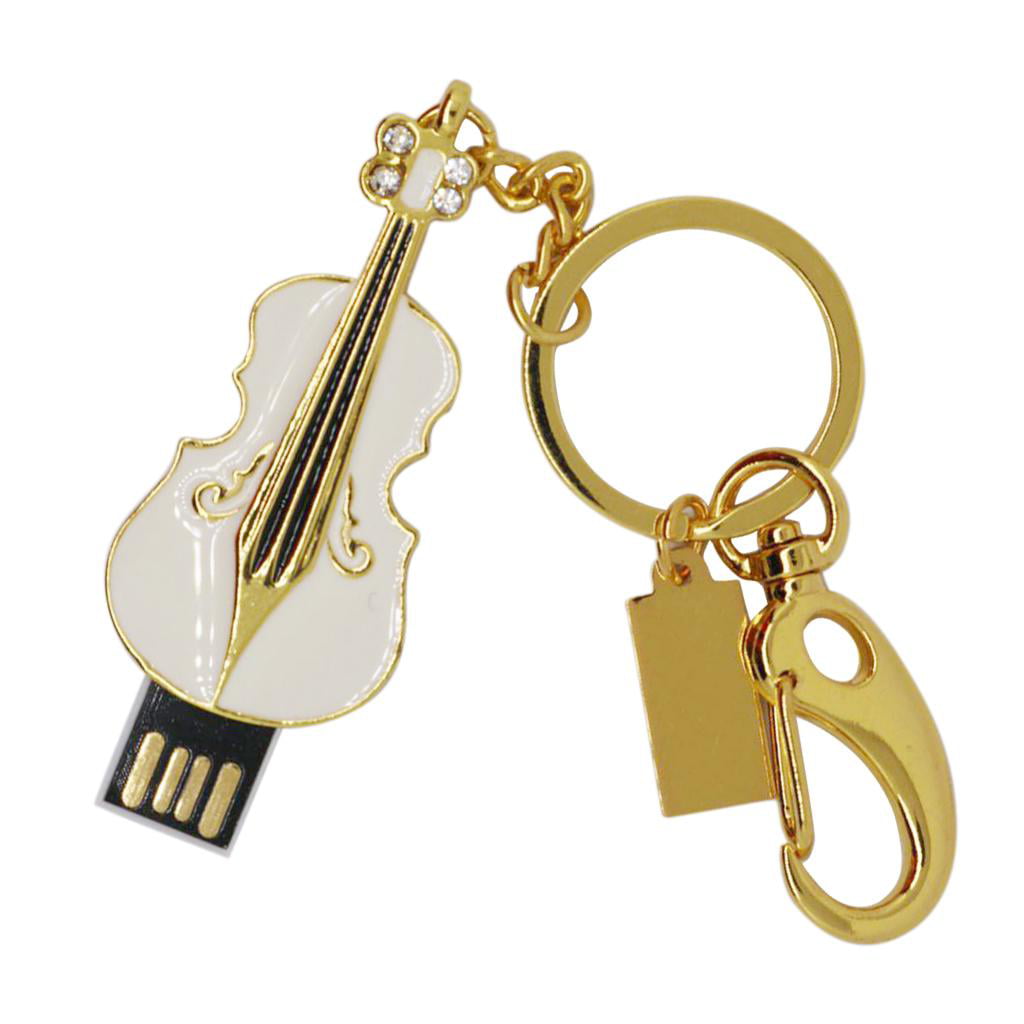 New Gold Jewelry Violin USB 2.0 8GB-64GB Flash Drive Memory Stick Pendrive White 