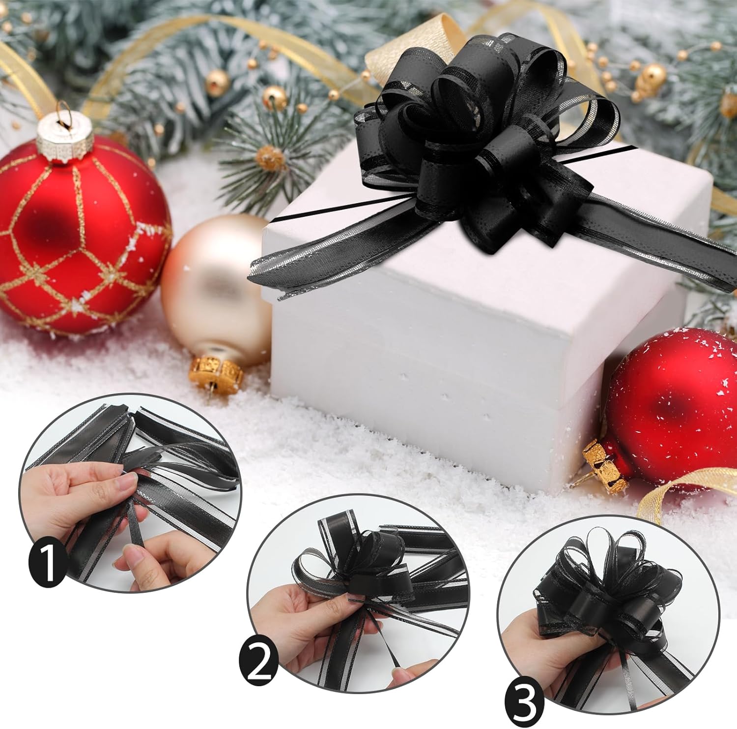 20 Pieces 5 inches Pull Bow Ribbon Black Gift Wrap Bows for Presents, Baskets, Birthday Parties, Flower Bouquets, Festivals Decorations