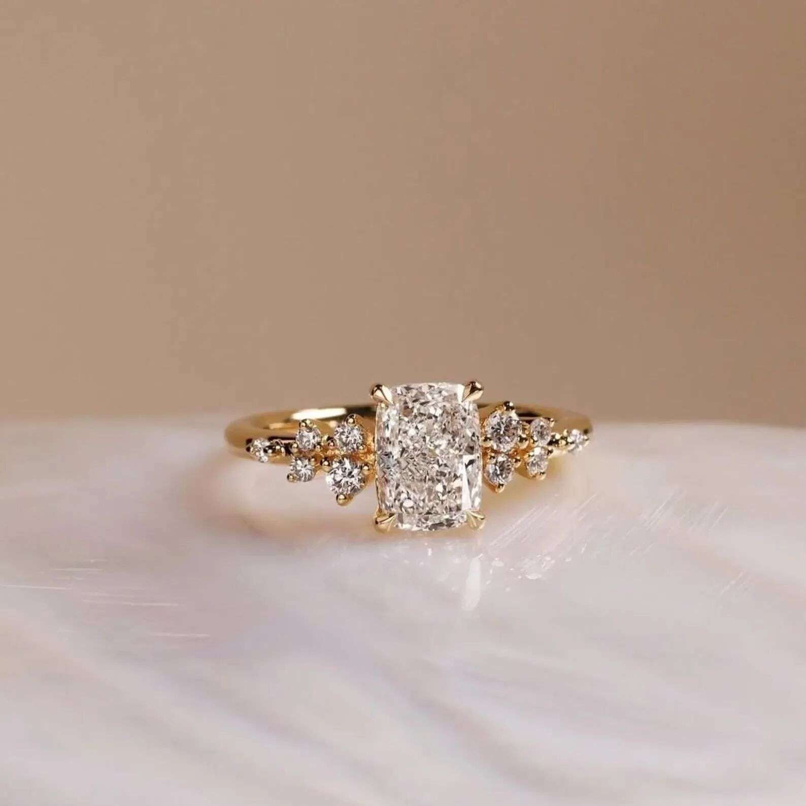 Jewelerix Cushion Cut Moissanite Diamond Engagement Ring for Women, 10K Vermeil Gold Band with Sparkling Side Stones, Bridal Promise Ring