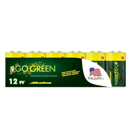 GoGreen Power (24015) Eco Friendly Alkaline 9V Batteries - No Lead, Cadmium or Mercury - Pack of 12