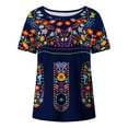 thumbnail image 4 of Stamzod Womens Summer Tops Fashion Vintage Ethnic Style Crewneck Short Sleeve Blouses Causal Lightweight Tops & Blouses Navy-1 XXL, 4 of 5