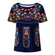 thumbnail image 4 of Fiudx Ofertas Relámpago Top de Cuello Redondo de Manga Corta Estampado de Estilo Étnico para Mujer, 4 of 5