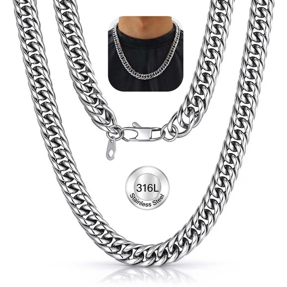 U7 Chunky Miami Cuban Link Chain for Men 12MM 22 Inch Stainless Steel Franco Curb Necklace Birthday Christmas Stuffers Jewelry Gift for Him Son Husband