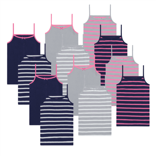 Buyless Fashion Débardeurs Sans Étiquette pour Filles Col Rond en Coton avec Bordure et Sangle (12 Pack)