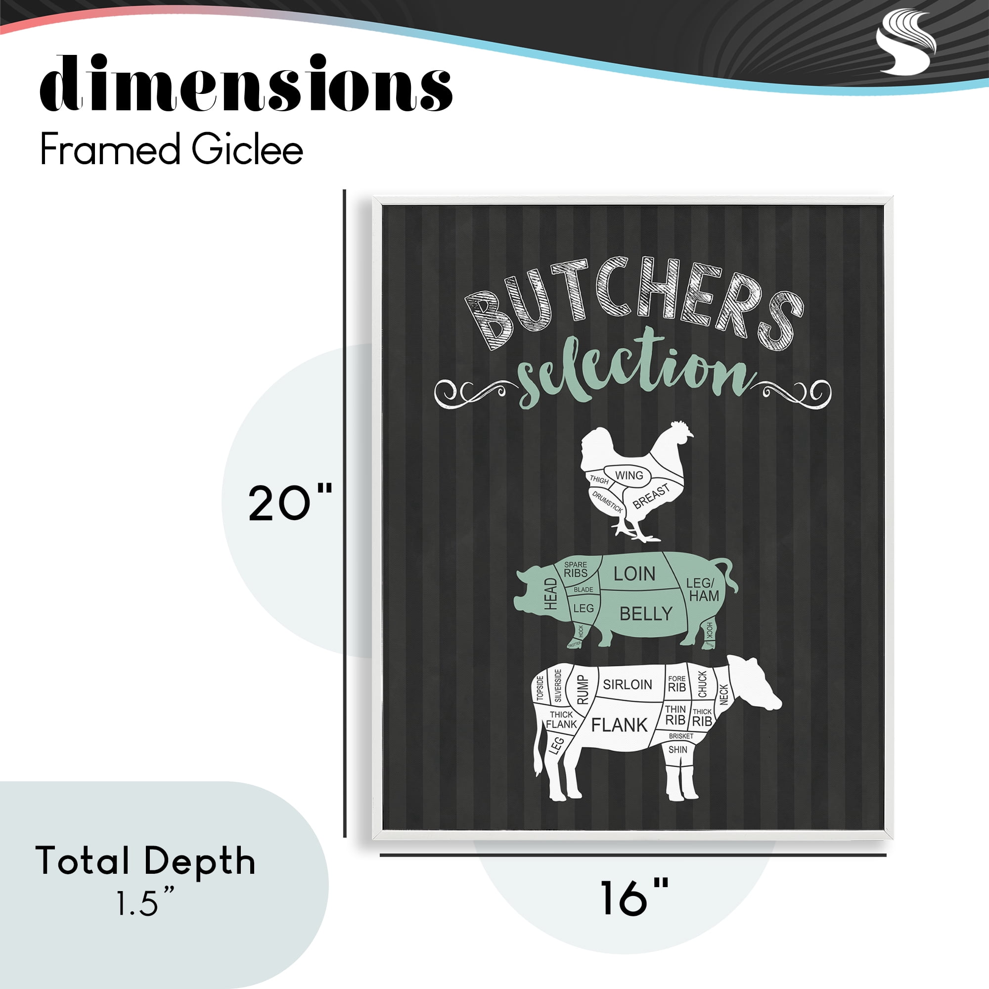 Butchers Selection Black & Green White Framed Giclee Art, design by Lettered and Lined