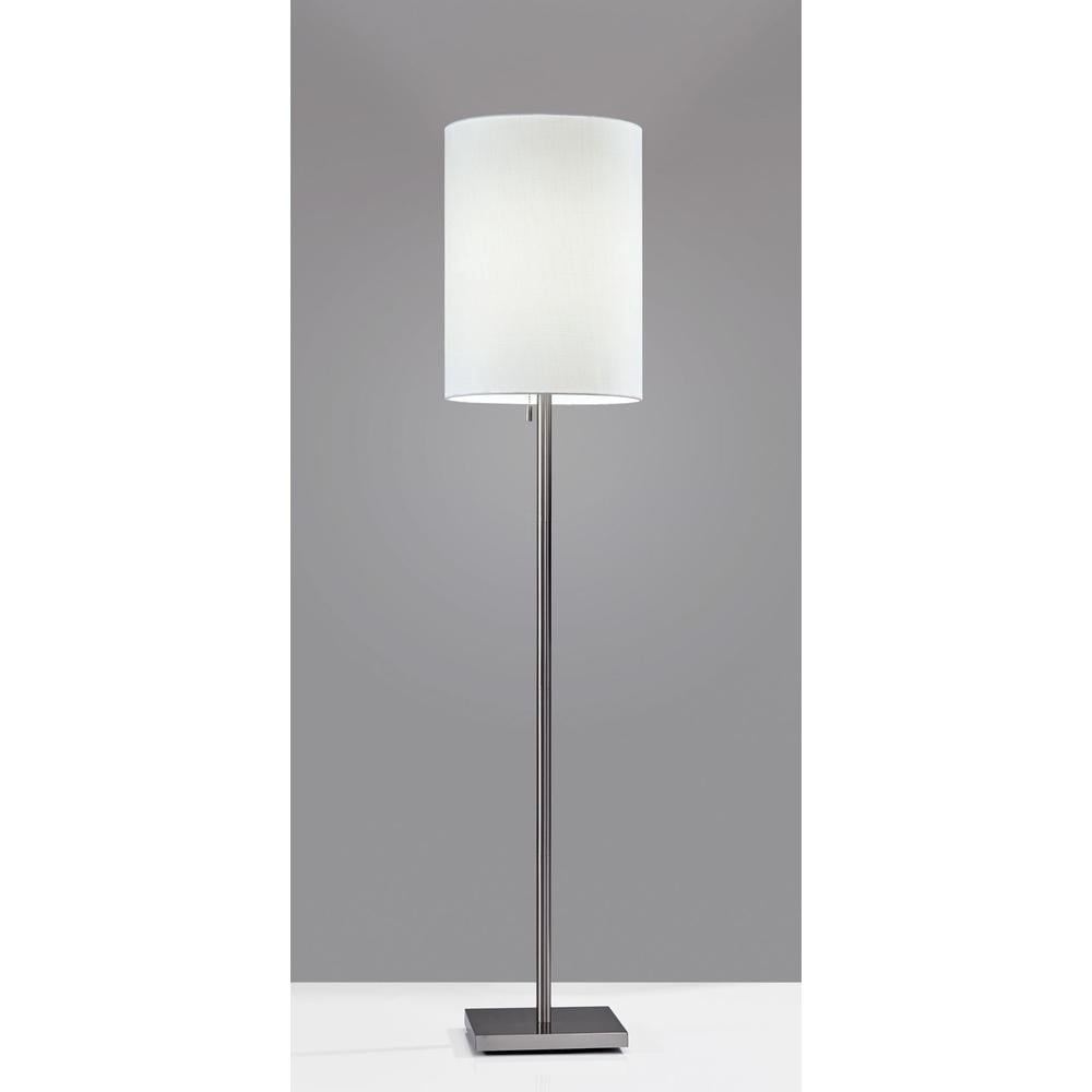 Adesso® Liam Floor Lamp, 60-1/2"H, White Shade/Brushed Steel