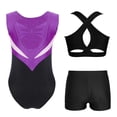 thumbnail image 4 of Hansber Girls Kids Gymnastics Outfits Sleeveless Crop Top Ballet Leotard with Shorts Set for Dance Class Purple Black 12, 4 of 6