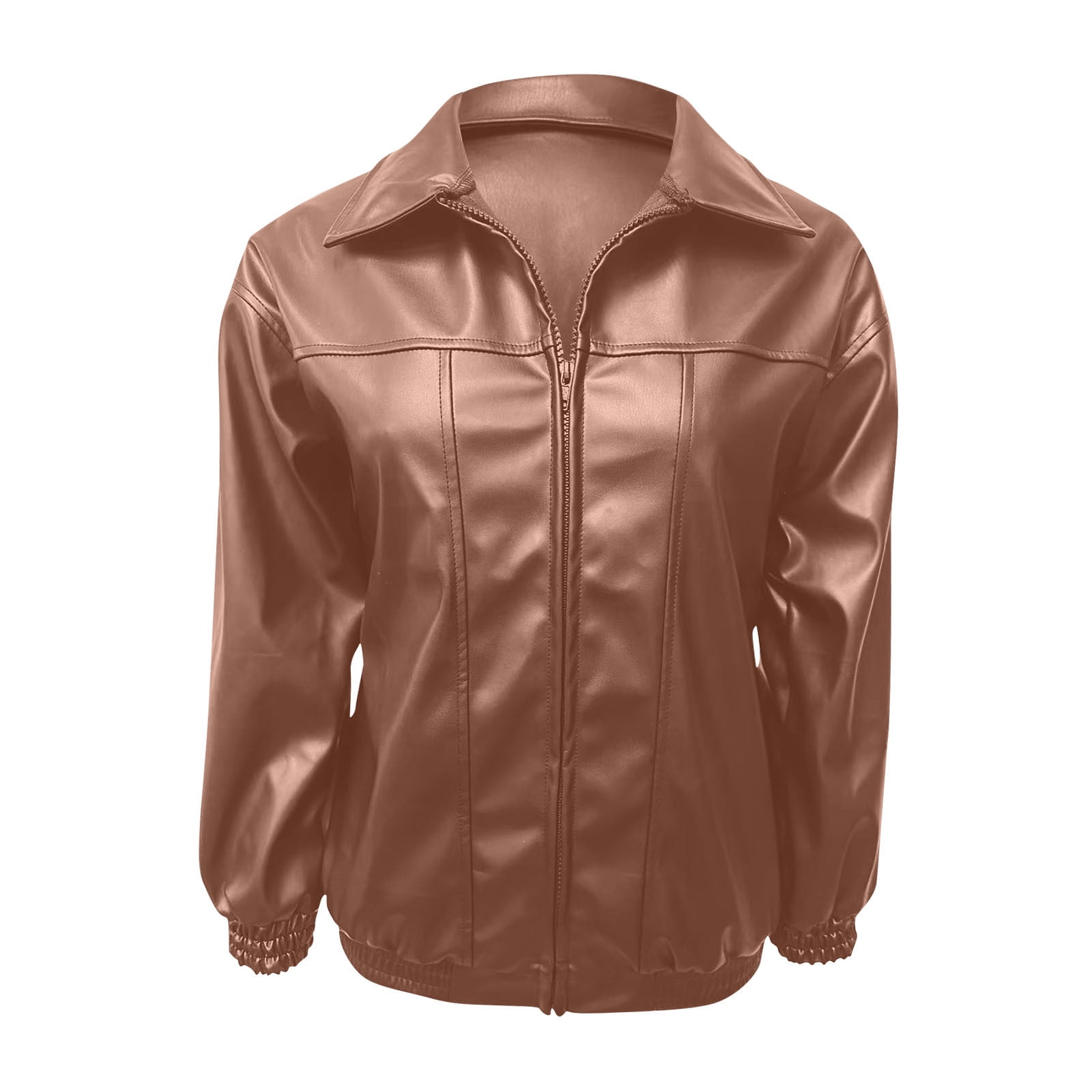 Akafmk Womens Faux Leather Jackets,Plus Size Motorcycle Jacket,Women's Solid Flip Collar Fall and Winter Long Sleeve Fashion Leather Jacket Coat Fall Winter Loose Windbreaker Jacket Outerwear