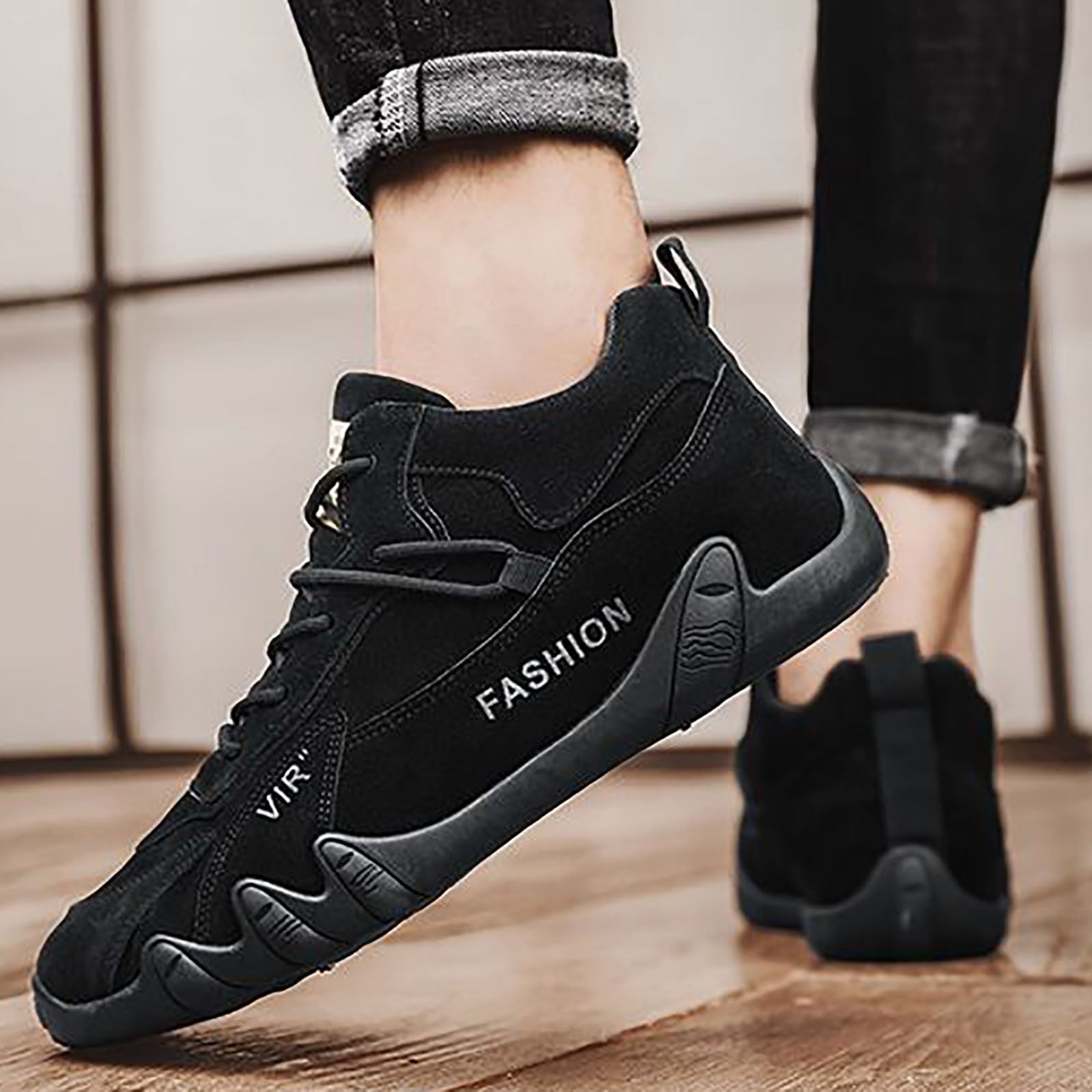 JDEFEG Men Casual Shoes Leather Low Cut Boot Sports Shoes for Men Popular Labor Work Shoes Wear High Top Board Shoes Casual Leisure Shoes Man Boots Black 41 Walmart