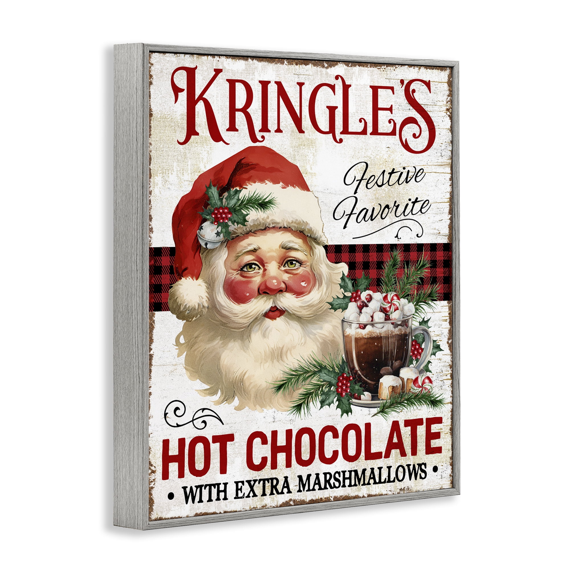 Stupell Industries Kringle's Hot Chocolate Holiday Painting Gray Framed Art Prints Wall Art, 11 x 14