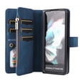 thumbnail image 3 of Wallet Case for Samsung Galaxy Z Fold3 5G 2021, Allytech PU Leather Flip Stand [15 Card Slots][1 Cash Holder][1 Ziper Pocket] Detachable Hand Strap Lanyard Shockproof Case for Women Men, Blue, 3 of 9