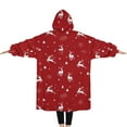 thumbnail image 2 of Oversized Wearable Blanket Hoodie,Red Christmas Deer Pattern Sherpa Blanket Hoodie with Super Pockets,Super Warm Fuzzy Pullover for Women & Men, 2 of 6