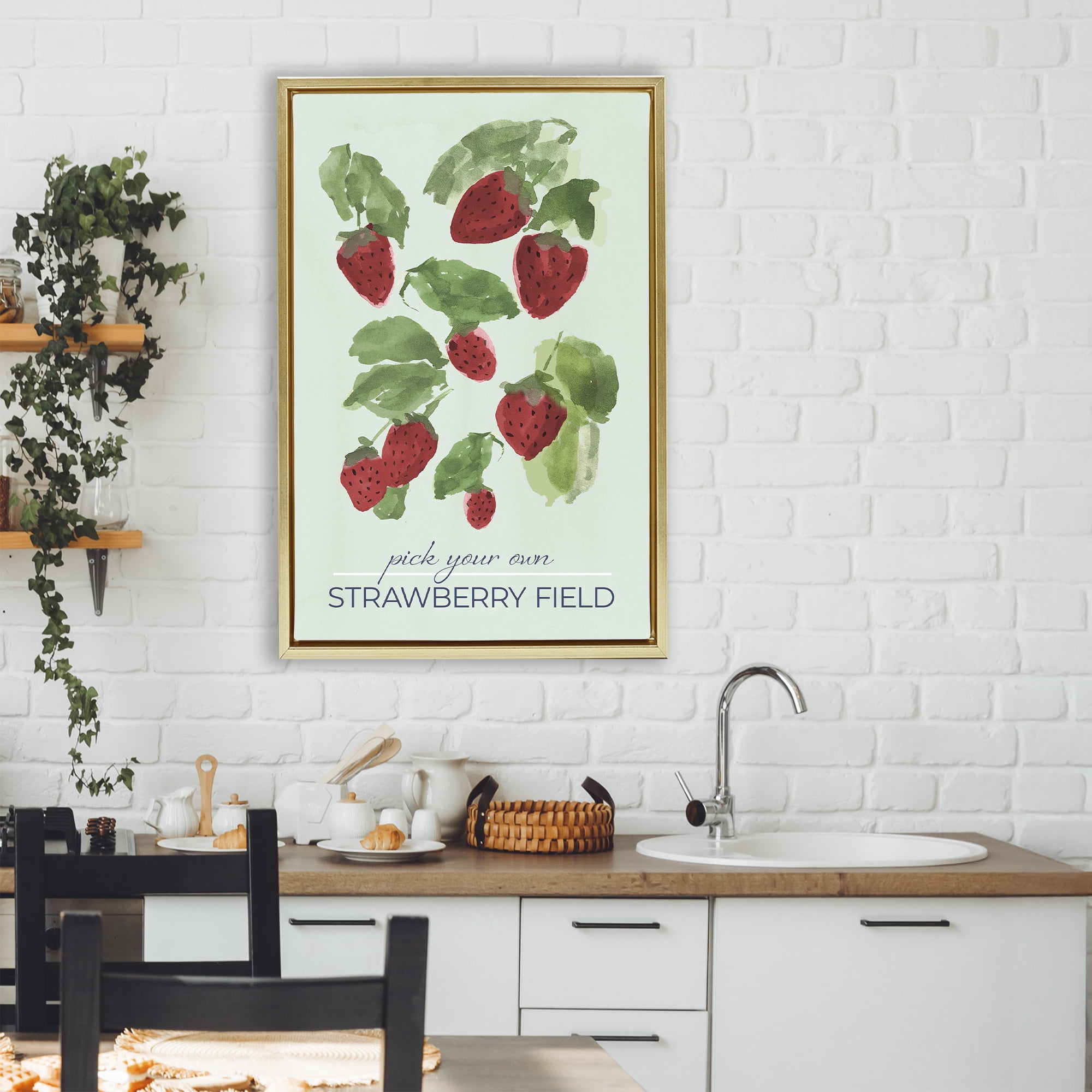 Stupell Industries Strawberry Field Pick Your Own Gold Framed Floater Canvas Wall Art, design by Lucille Price