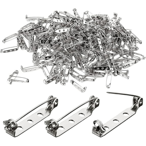 200 PCS Flat Bar Pins, 1 Inch, Brooch & Safety Pin Backs with 3 Holes, Silver Bar Pin Backs for DIY Crafts, Jewelry Making, Badge, Insignia & Backpack