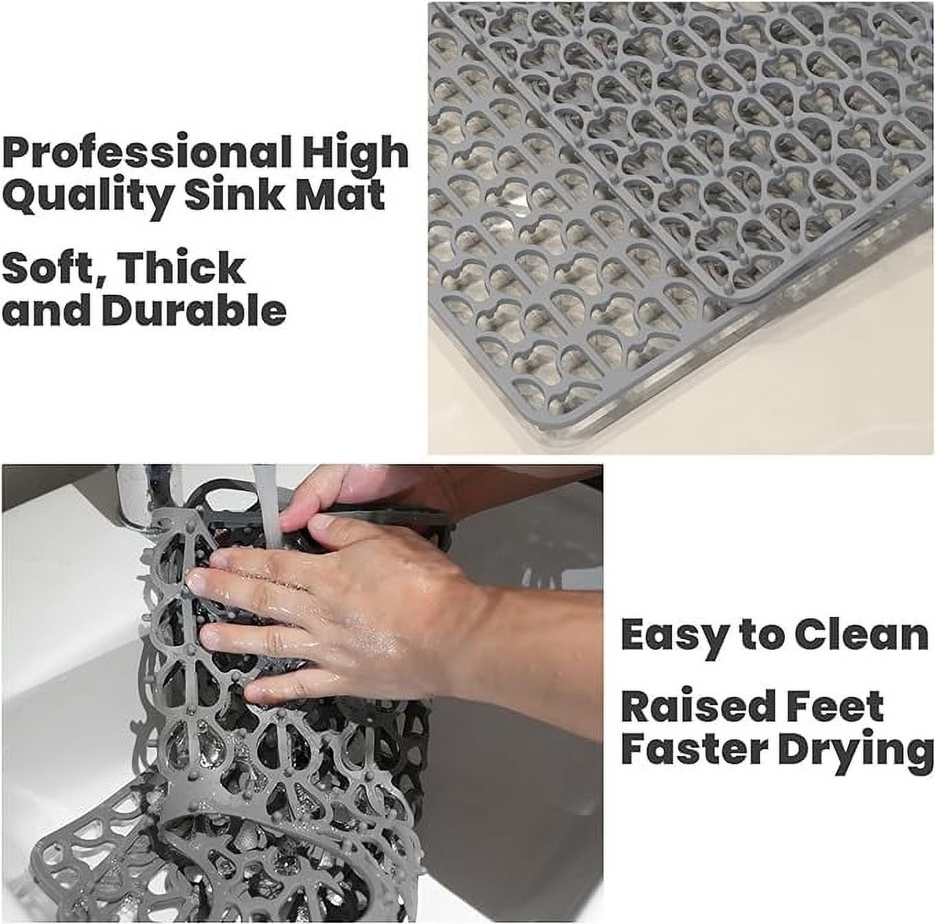 Silicone Sink Mat 24.8"x 13", Grey Kitchen Sink Protector Grid Accessory with Rear Center Drain Non-slip Folding Sink Grates for Bottom of Farmhouse Stainless Steel Porcelain Sink