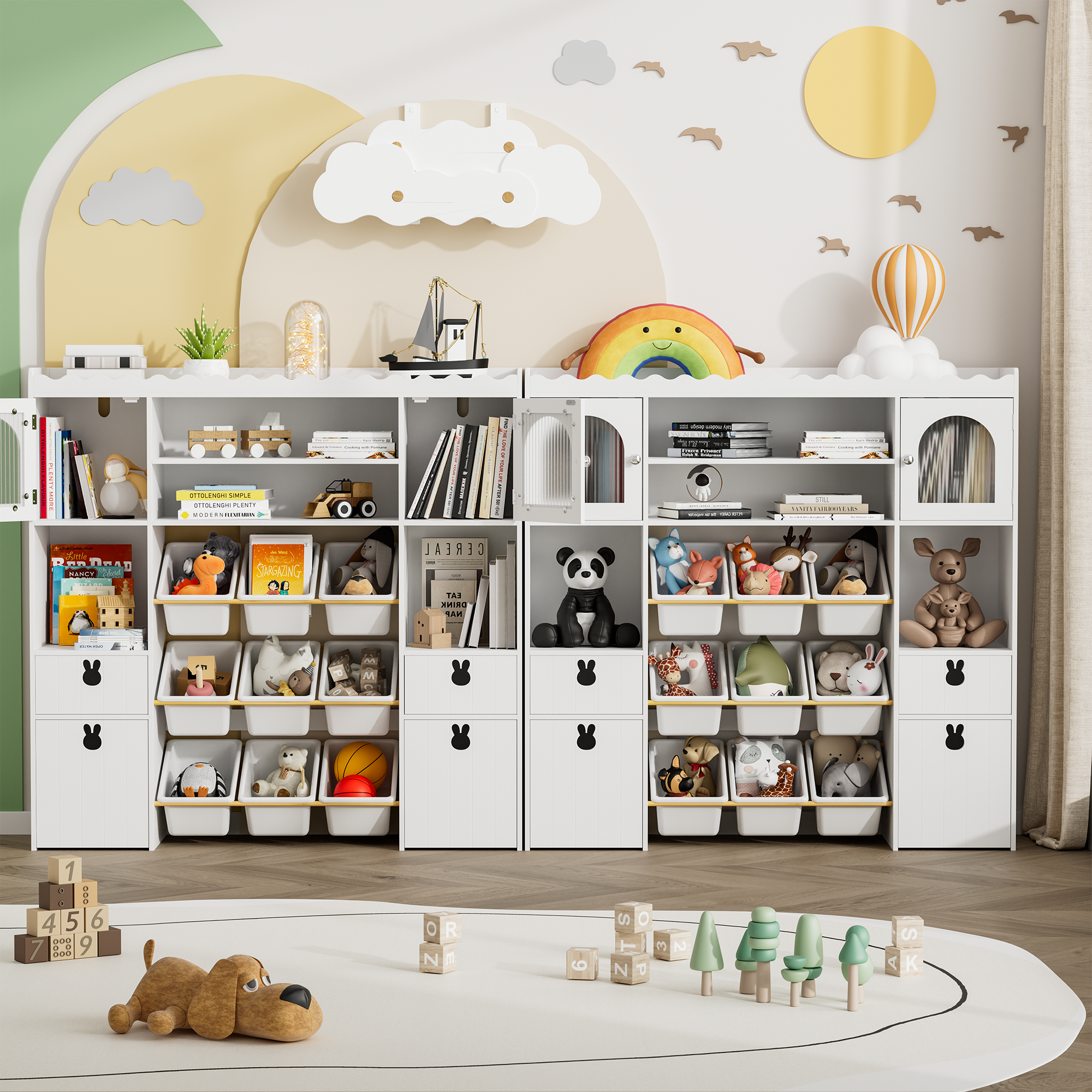 Toy Storage Organizer, Large Toy Storage Chest with Removable Bins, 19 Storage Spaces, Toy Organizer with 2 Movable Drawers and 9 Box Bins, Kids Bookshelf and Bookcase with Drawers for Boys and Girls
