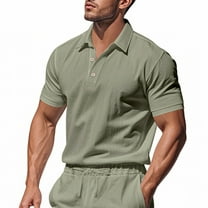 Jjayotai Mens George Polo Shirts, Men's Faux Linen Solid Color Short Sleeve Lapel Button Down Pullover T-Shirt Tops, Golf Tees
