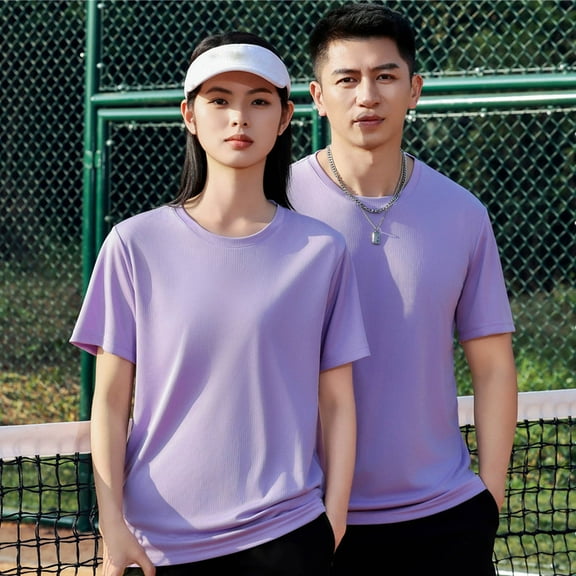 Shirts for Men under $5 Short Sleeved Round-Neck Elastic Sports Quick-drying Breathable Solid-Color Casual Blouses Beige L