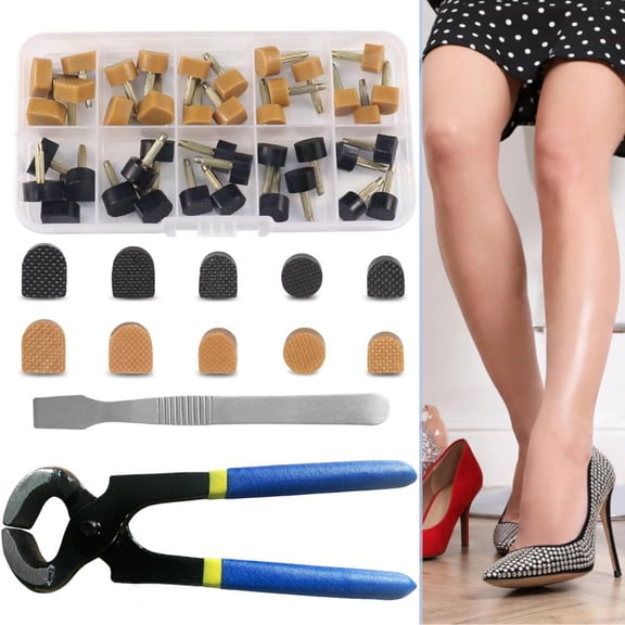 20 Pairs High Heel Replacement Tips, Shoe Heel Repair -Heel Caps in 2 Colors with Removal Pliers, Round and U Shape Shoe Heel Repair Kit for Women's Shoes