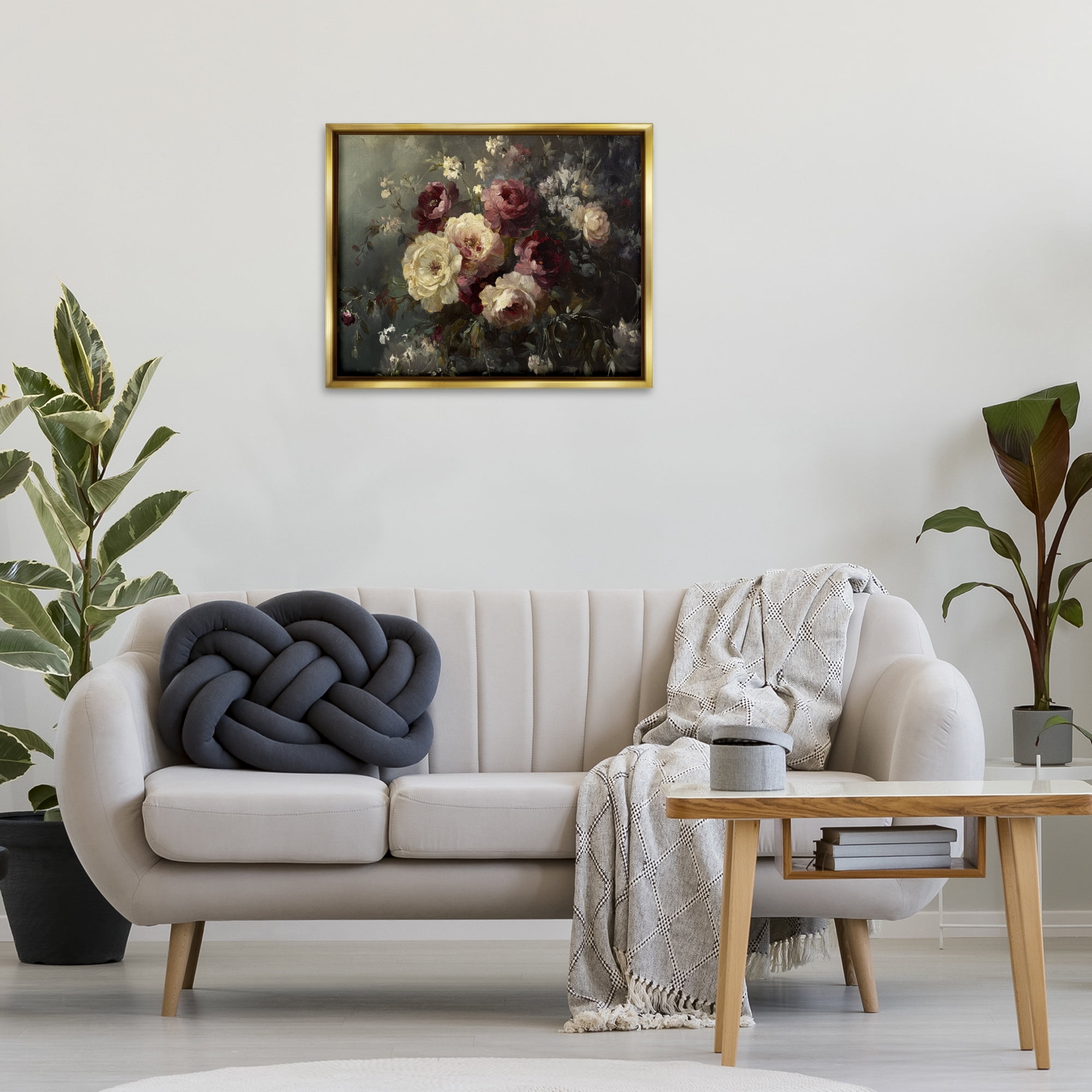 Stupell Industries Floral Decadence Bouquet Plants & Flowers Painting Gold Floater Framed Canvas Art Print Wall Art, 31 x 25