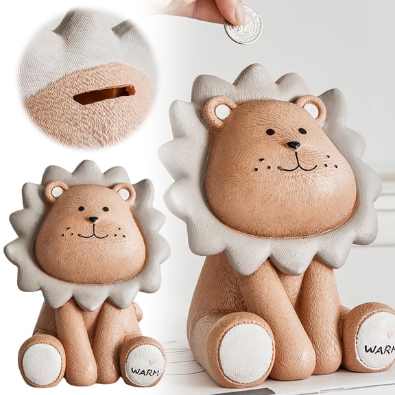 SSNTSY Lion Money Bank, Sunny Lion Coin Bank, Shatterproof Resin Money Bank, First Coin Bank Practical Gifts for Birthday, Christmas, Boys Girls Home Decoration