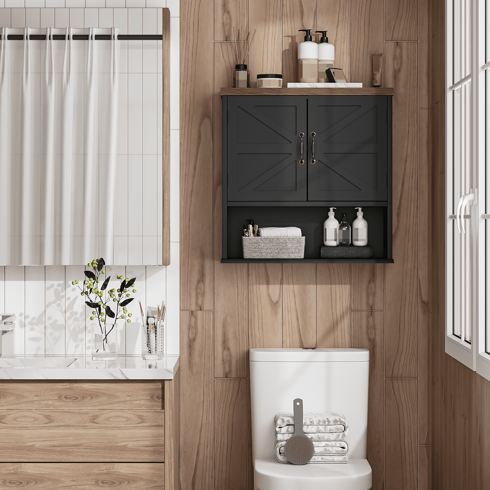 Smuxee Bathroom Cabinet Storage with Bathroom Shelf, Over the Toilet Storage Wall Cabinet,Black