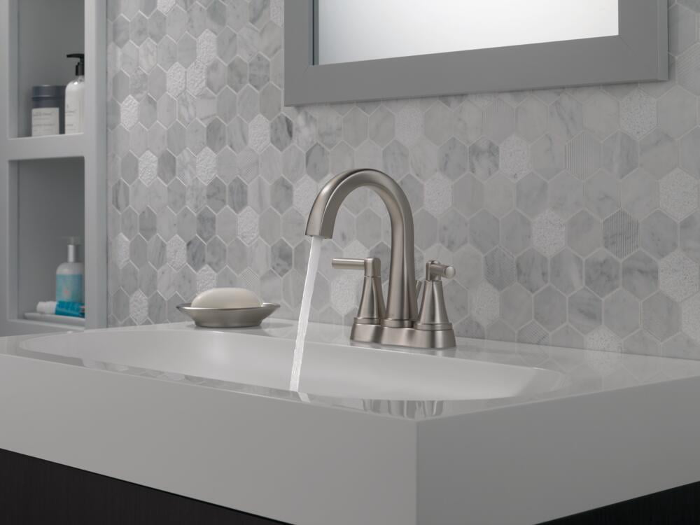 Delta Becker Two Handle Centerset Bathroom Faucet in Spotshield Brushed Nickel 25891LF-SP