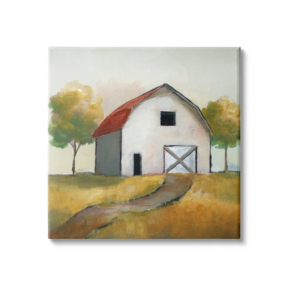 Stupell Indtries White Barn Building Between Orchard Trees Autumn Landscape,17 x 17,Design by Nan